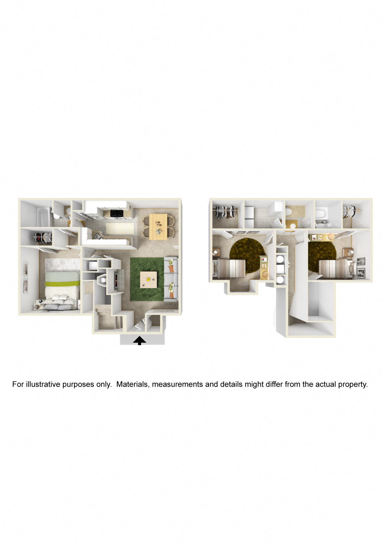Floor plan for 3 beds, 2 baths, 1360 sqft